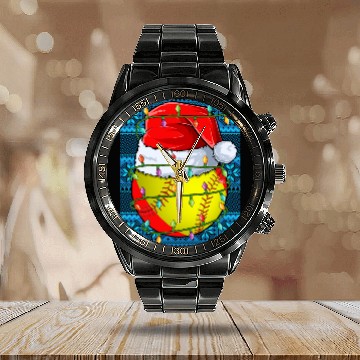 Discover Softball Christmas Lights Calendar Steel Band Watch
