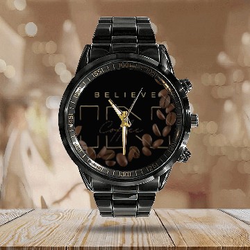 Discover Believe in Coffee Calendar Steel Band Watch design