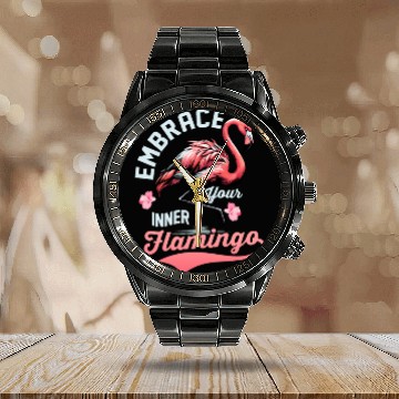 Discover Embrace Your Inner Flamingo Pink Bird Cute Calendar Steel Band Watch