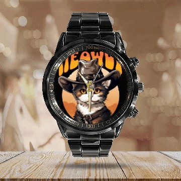 Discover Meowdy Cowboy Cat Funny Howdy Meowdy Cowboy Cat Calendar Steel Band Watch