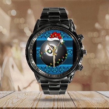 Discover Billiards Christmas Lights Calendar Steel Band Watch