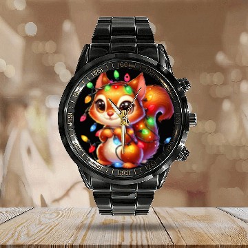 Discover FUNNY CHRISTMAS SQUIRREL Calendar Steel Band Watch