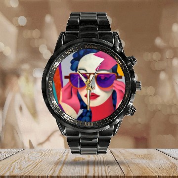 Discover Purple glasses Calendar Steel Band Watch