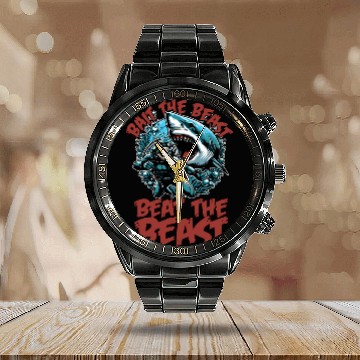 Discover Shark Hunting Bait The Beast Beat Fossil Hunter Calendar Steel Band Watch