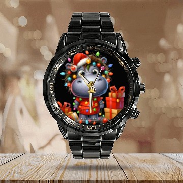 Discover Christmas Merry Christmas For Gift Christmas Hippo Calendar Steel Band Watch