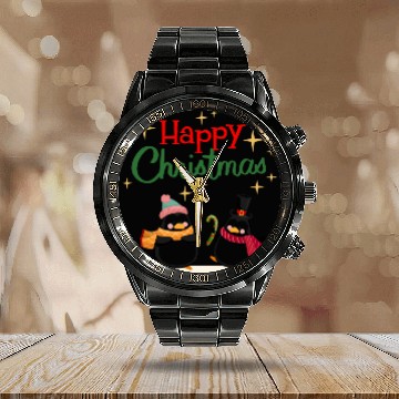 Discover Cute cartoon penguins celebrating Christmas Calendar Steel Band Watch