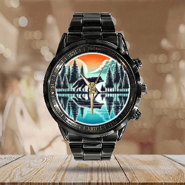 Discover wolf forest Reflection Scenic Wilderness lovers Calendar Steel Band Watch