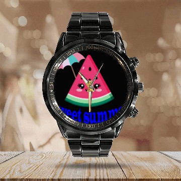 Discover Playful Watermelon Summer Design Calendar Steel Band Watch
