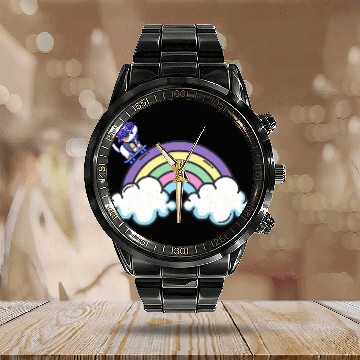 Discover Rainbow Ride: The Skateboarding Cat Calendar Steel Band Watch
