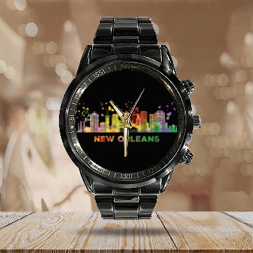 Discover New Orleanian Skyline New Orleans Calendar Steel Band Watch