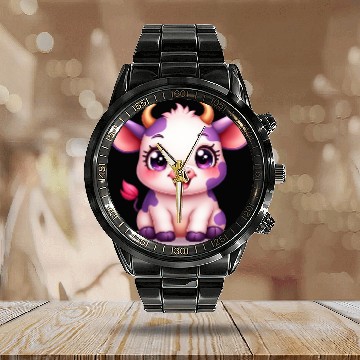 Discover blueberry cow Gift unique Calendar Steel Band Watch