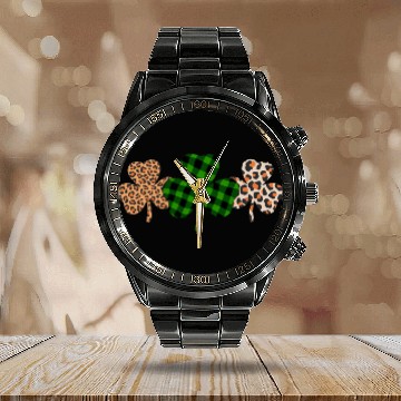 Discover St Patricks Day Lucky Irish Green Plaid Shamrock Calendar Steel Band Watch