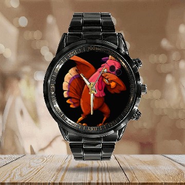 Discover Dabbing Turkey Thanksgiving Funny Pilgrim Pilgrim Calendar Steel Band Watch