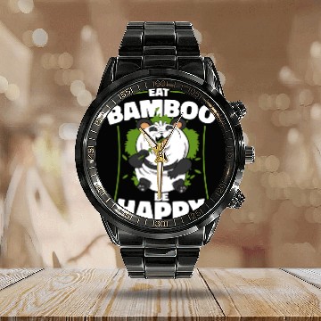 Discover Eat Bamboo Be Happy Panda Bear Friend Lover Giant Calendar Steel Band Watch