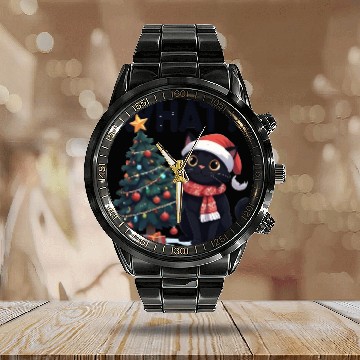 Discover FUNNY CHRISTMAS CAT Calendar Steel Band Watch