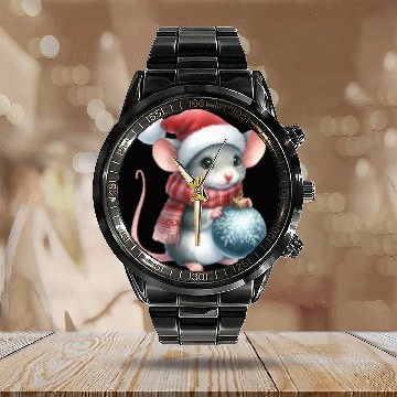 Discover FUNNY CHRISTMAS MOUSE Calendar Steel Band Watch