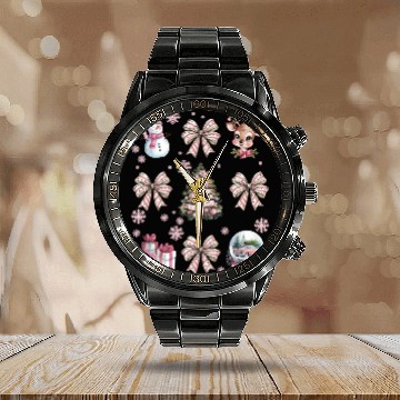 Discover Christmas Coquette Bow, Cute Christmas Snowman Calendar Steel Band Watch