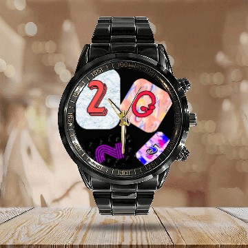 Discover Creative Typography Art with Abstract Backgrounds Calendar Steel Band Watch