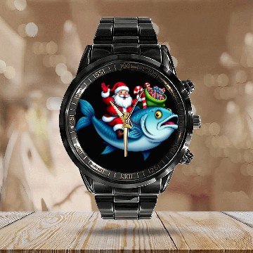 Discover Santa on Bass Merry Fishmas Fishing Christmas Calendar Steel Band Watch