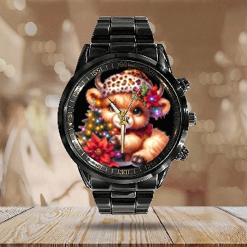 Discover Christmas Merry Christmas For Gift Highland Cow Calendar Steel Band Watch
