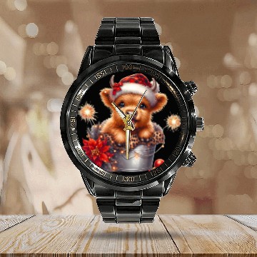 Discover Christmas Merry Christmas For Gift Highland Cow Calendar Steel Band Watch