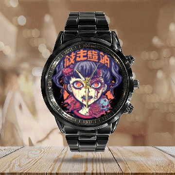 Discover Zombie Ghoul Girl Calendar Steel Band Watch