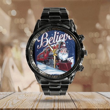 Discover Believe Train North Pole Xmas Santa Claus Christma Calendar Steel Band Watch
