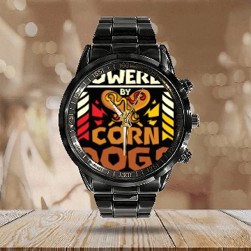 Discover Powered by Corn Dogs Calendar Steel Band Watch