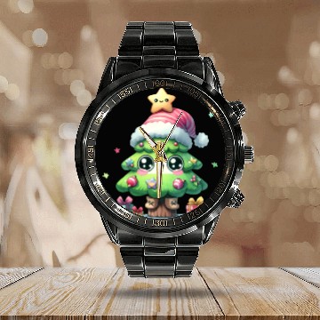 Discover Christmas Tree, Merry Christmas Calendar Steel Band Watch