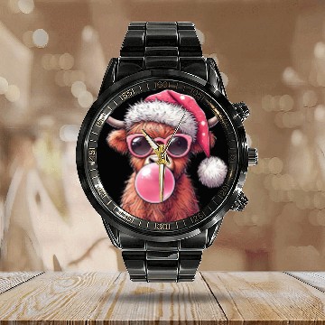 Discover Highland Cow, Merry Christmas Calendar Steel Band Watch