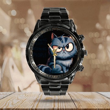 Discover Anti-Morning Grumpy Cat Calendar Steel Band Watch