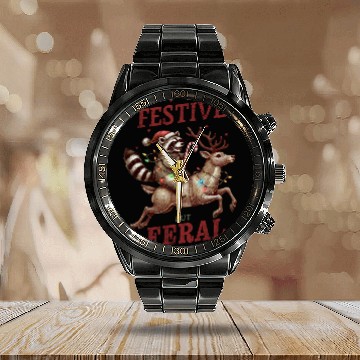 Discover Festive but Feral, Merry Christmas Calendar Steel Band Watch