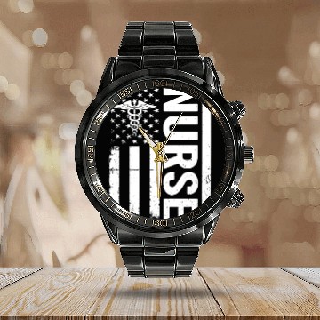 Discover Nursing Nurse - Nurse US Flag Calendar Steel Band Watch