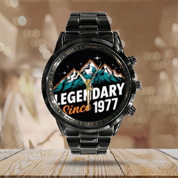 Discover Legendary Since 1977 Hiker Birthday Mountain Calendar Steel Band Watch