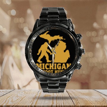 Discover Michigan Bigfoot Hunter - Funny Sasquatch Lover Calendar Steel Band Watch