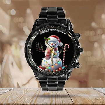 Discover Christmas Holiday Snowman with Decorations URM Calendar Steel Band Watch