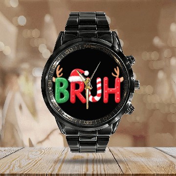 Discover Bruh Christmas Reindeer Candy Cane Funny Holiday Calendar Steel Band Watch