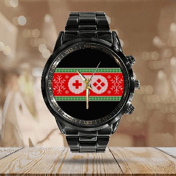 Discover Gaming Pad Christmas Pattern Coffee Mug White Calendar Steel Band Watch