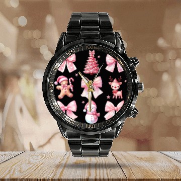 Discover Chrirstmas Pink Bow, Christmas Retro Calendar Steel Band Watch