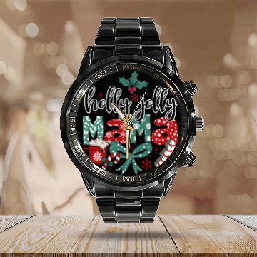 Discover Holly Jolly Mama Coquette Bow Christmas Calendar Steel Band Watch