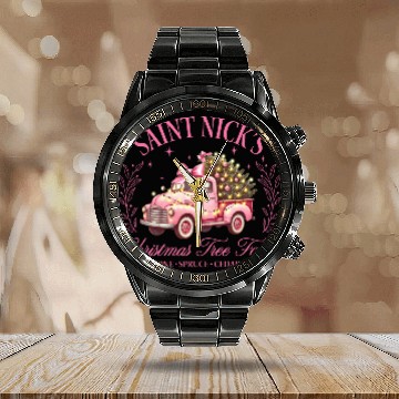 Discover Saint Nicks Christmas Tree Farm Calendar Steel Band Watch