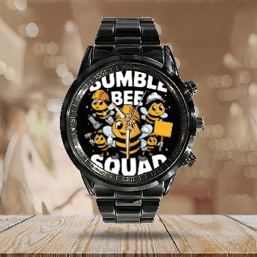 Discover Fun Bumblebee Squad Cartoon Art Calendar Steel Band Watch