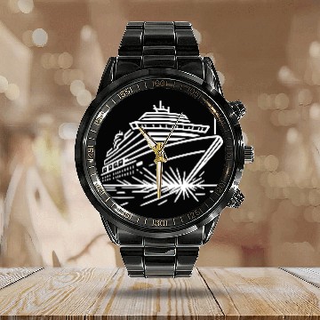 Discover Minimalistic Vector Cruise Ship path6 Calendar Steel Band Watch