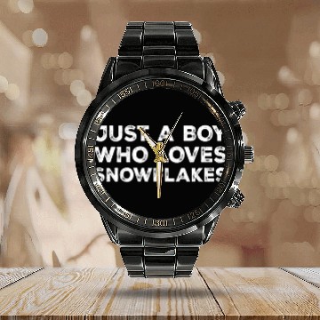 Discover Just A Boy Who Loves Snowflakes, Funny Christmas Calendar Steel Band Watch