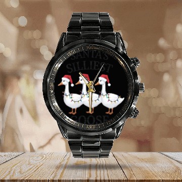Discover Santa's Silliest Goose Christmas Calendar Steel Band Watch