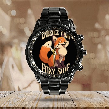 Discover Embrace Your Foxy Side Canidae Caninae Red Fox Calendar Steel Band Watch