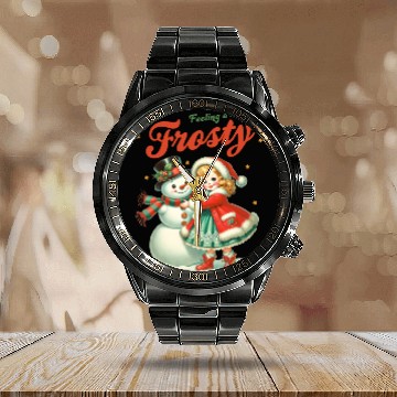 Discover Snowman with Girl, Merry Christmas Calendar Steel Band Watch