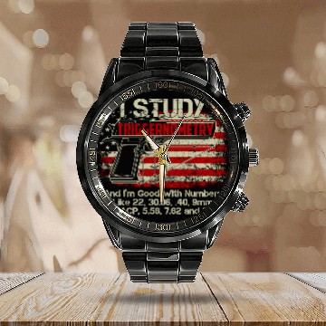 Discover I Study Triggernometry Good With Numbers Gun Calendar Steel Band Watch