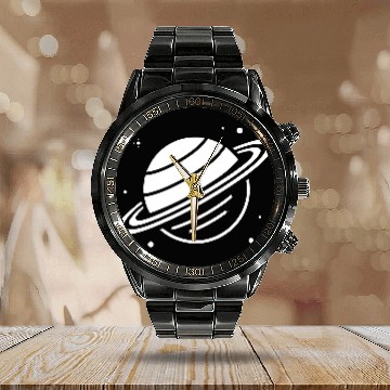 Discover Minimalistic Saturn Planet Space Vector path34 Calendar Steel Band Watch