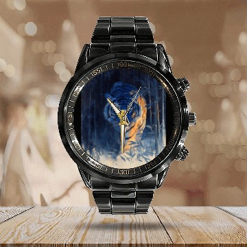 Discover Majestic Tiger in the Bamboo Forest Calendar Steel Band Watch